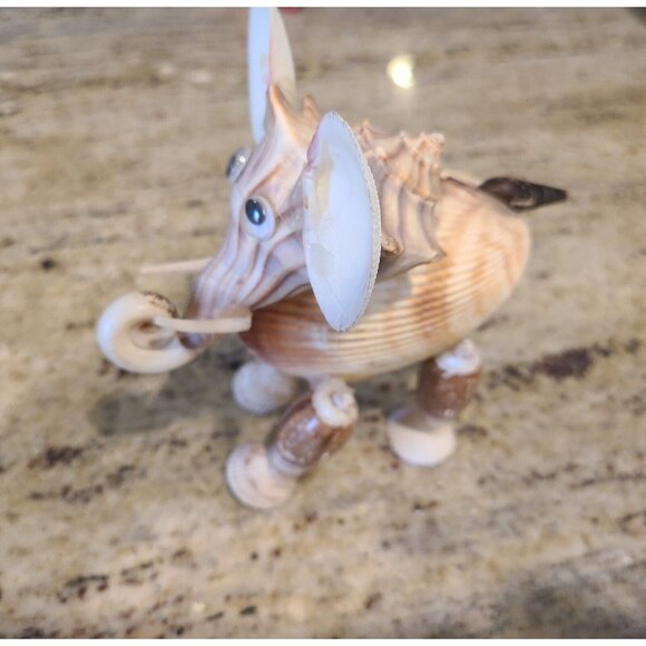 Sea Shell Elephant Sculpture Figurine Beach Home Decor Handmade 6.5” *repair* - Picture 3 of 13